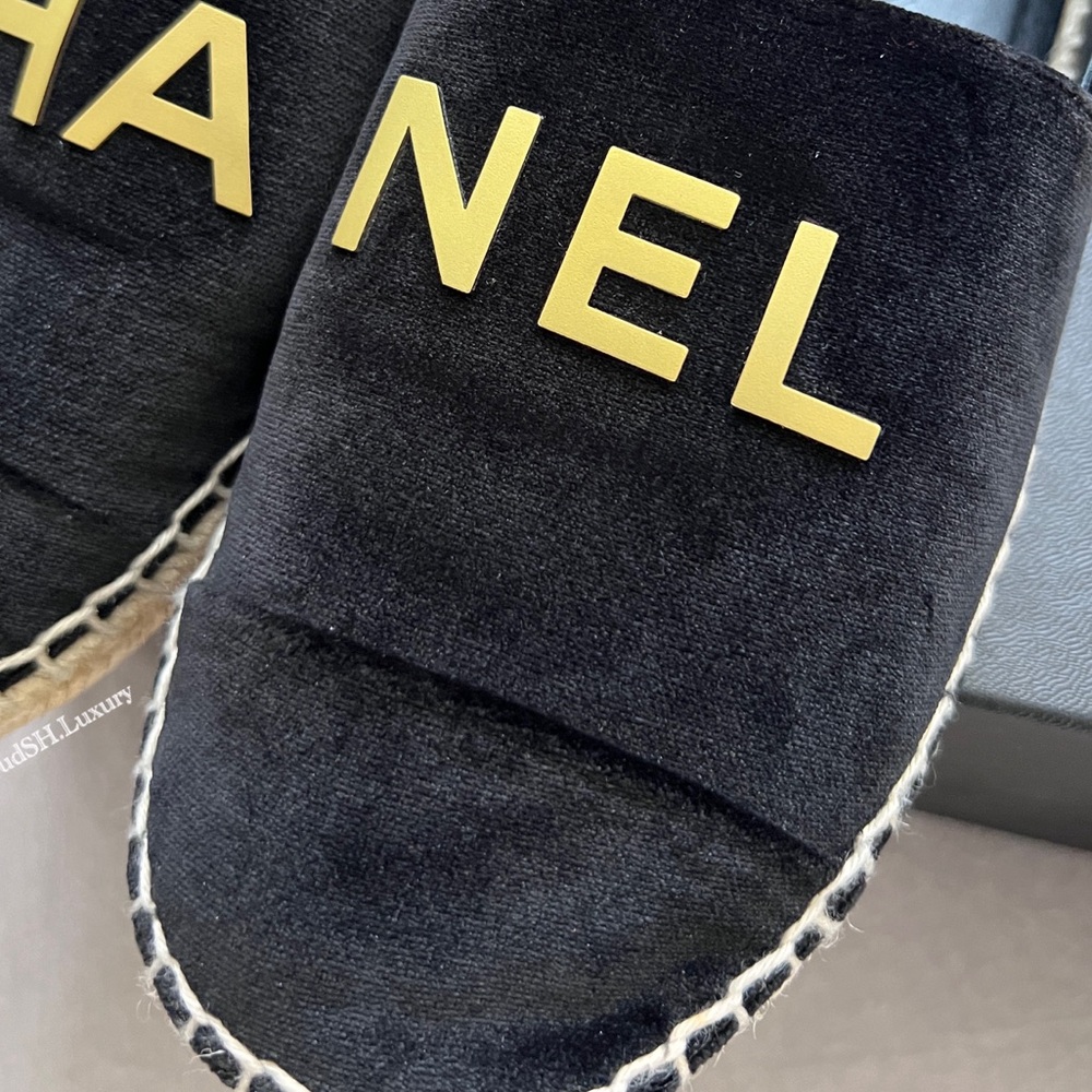 Auth Chanel G34012 Black Velvet CC Logo Espadrilles- Size 36 - Picture 3 of 10